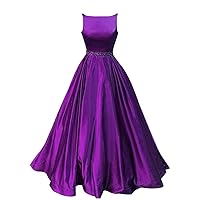 Prom Dresses Long Satin A-Line Formal Dress for Women with Pockets Purple Size 2