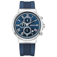 Men's Stainless Steel Casual Navy Blue Silicone Watch with Chronograph and Waterproof