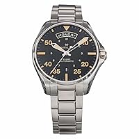 Hamilton H64645131 Men's H64645131 Pilot Day Date Auto Khaki Aviation Black Dial Stainless Steel Sapphire Glass Automatic 1.7 inches (42 mm) Swiss Brand Watch Watch, Black, Bracelet Type