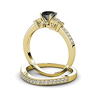 Black & White Natural Diamond 1 1/4 ctw Butterfly Milgrain Women Engagement Ring & Matching Diamond Band 14K Gold