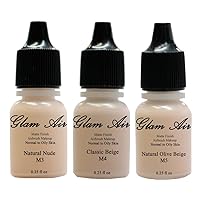 Glam Air Airbrush Water-based Foundation in Set of 3 Assorted Light Matte Shades (For Normal to Oily Light/Fair Skin)