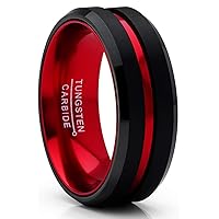 Metal Masters Co. Men's Tungsten Carbide Ring Grooved Wedding Band Color Interior 8MM Blue Red Green Red
