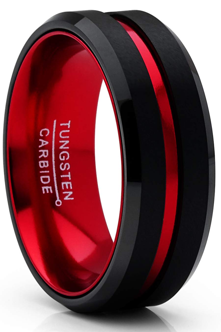 Metal Masters Co. Men's Tungsten Carbide Ring Grooved Wedding Band Color Interior 8MM Blue Red Green Red