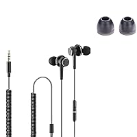 Avantree HF027 & XS Ear Tips, Bundle - Long Spiral Cord Earphones, 18ft/5.5m Extension Cable in-Ear Headphones for TV, PC, 3.5mm Audio, Snag-Free Wired Earbuds & Includes XS Ear Tips for Smaller Ears