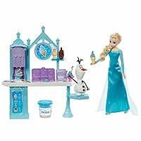 Mattel Disney Frozen Dessert Playset with Elsa Fashion Doll, Olaf Figure, 2 Colors Dough & 10+ Play Pieces, Mattel Disney Frozen Movies