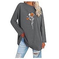 HAYUMI Mädchen Halloween T Shirts, Gothic Lazy and Easy Halloween Women‘s Round Neck with Long Sleeve T-Shirt