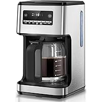 Kismile Coffee Maker, 14-Cup Programmable Drip Coffee Makers with Reusable Filter & Keep Hot Plate, Auto Pause Small Coffee Machines with Large Coffee Pot,Timer, Self-cleaning,Stainless Steel