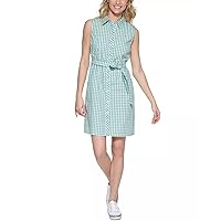 Tommy Hilfiger Women's Tie Waist Summer Dress, Button- Down Shirt Dress