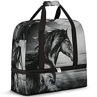 Running Horse Travel Duffel Bag, Sport Gym Bag with Shoe Compartment Shoulder weekender Bag Foldable Overnight Bag for Women Men