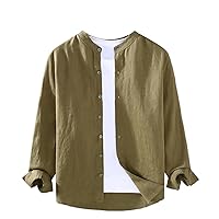 Men's Linen Long Sleeve Shirt for Spring/Summer, Chinese Style Mandarin Collar Shirt, Size Large, Loose Clothing