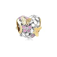 KunBead Jewelry Flower Butterfly Bead Charm for Women Girls Compatible with Pandora Bracelets