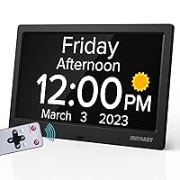 Digital Calendar Day Alarm Clock, 10-Inch Dementia Clock with 8 Alarms, Remote Control and One-Touch Help Button, Great Gift for Seniors, Alzheimer's Patients (Black).