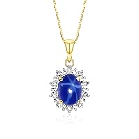 Rylos Princess Diana Inspired Necklace: Gemstone & Diamond Yellow Gold Plated Silver Pendant, 18 Chain, 9X7MM Birthstone, Women's Jewelry