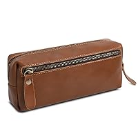 RUSTIC TOWN Leather Pencil Pouch - Zippered Pen Case for Work & Office  (Brown)