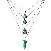 4 PCS Silver Turquoise Layered Necklaces for Women Girls