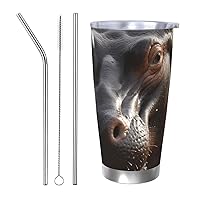 20 oz Tumbler Stainless Steel Vacuum Insulated Water Coffee Tumbler Cup Hippo Printed Wall Travel Mug with Lid Insulated Coffee Mug