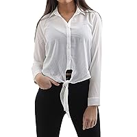 Ladies Fancy Long Sleeve Collared Blouse Top Womens Tie Up Knot Button Shirt Top US 2-10