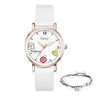 Student's Watches Bracelet Set: Cartoon Dial Leather Strap Analog Quartz Movement Teenager Fashion Watches - Various Color Styles