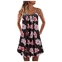 Sundresses for Women Plus Size Fashion Summer Casual Vest Sleeveless Dress Bohemian Print Loose Tank Dress