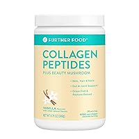 Further Food Collagen Peptides Powder Vanilla Flavored Keto Grass-Fed Collagen Type 1 & 3, Joint Support Gut Health + Hair Skin Nails Beauty Tremella Mushroom Paleo Keto Sugar-Free (28 Servings)