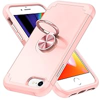 Compatible with iPhone 7/8/SE2/SE3 Dual Layer Shockproof Protective Phone Case,Military-Grade Holder Kickstand Car Mount,Rugged Protective Cover PC Bumper Cases (Color : Rose Gold)