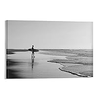 Posters Black and White Surfer Ocean Art Poster Coastal Summer Beach Sports Art Poster (3) Canvas Art Posters Painting Pictures Wall Art Prints Wall Decor for Bedroom Home Office Decor Party Gifts 2