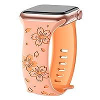 TreasureMax Designer Floral Engraved Band Compatible with Apple Watch Bands 40mm 38mm 41mm 42mm,Two-Tone Flower Soft Silicone Sport Strap for iWatch Series 9 Ultra SE 8 7 6 5 4 3 2Girl Orange