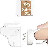 Roving Cove Ergonomic Magnetic Cabinet Baby Locks 24-pk, Child Proof Drawer Cupboard Latches, Adhesive, Easy Install with Starter Tape System