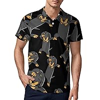 Dachshund Cropped Men's Golf Polo-Shirt Casual Short Sleeve T-Shirt Button Down Slim Fit Tee Tops
