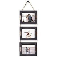DLQuarts 5x7 Hanging Picture Frames Collage Wall Decor, 3-Opening Photo Frames 5x7 Without Mat & 3.5x5 with Mat, Rustic Wood 3-Frame, Weathered Black
