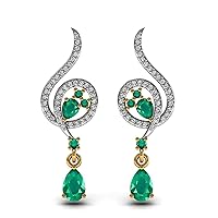 Solid 14k Yellow White Rose Gold Classic Western Emerald Gemstone Earring with Certified Diamond Stunning Gifts For Girls and Womens.