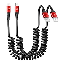 USB to USB C Cable Fast Charging 3ft, 2Pack Coiled USB C Charger Cable for Car, Android Auto USB Type C Charger Cord, USB-C Cable Compatible with Samsung Galaxy A10e A20 A50 A51 A71 S20 S10-Red