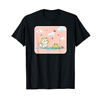 Strawberry Cottagecore Aesthetic Kawaii Cat & Frog Retro 90s T-Shirt