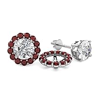 Round Red Garnet 0.96 ctw Halo Jackets for Stud Earrings in 14K Gold