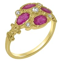 LBG 18k Yellow Gold Natural Diamond & Ruby Womens Cluster Ring - Sizes 4 to 12 Available