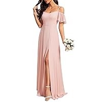 Ever-Pretty Women's Formal Dresses Off Shoulder Short Sleeve Split A-Line Floor Length Bridesmaid Dresses 0237