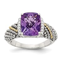 925 Sterling Silver With 14k Diamond and Amethyst Ring Jewelry for Women - Ring Size Options: 6 7 8
