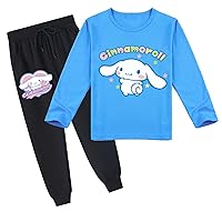 Kid Girls Anime Crew Neck Pullover Tops Cinnamoroll Cotton Fall Sweatshirt and Jogger Pants Set