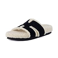 CUSHIONAIRE Women's Cuddle Fur Faux Shearling lined slide sandal +Memory Foam, Wide Widths Available