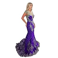 Tsbridal Luxury Mermaid Prom Dresses for Women Lace Crystals Party Dress