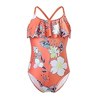 Girls Floral Printed One-Piece Swimsuit Kids Criss Cross Flounce Bathing Suit Swimming Leotard