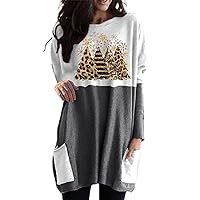 Maxi Dress for Women Women's Christmas Color Matching Print Long Sleeved Sweatshirt Casual Blouse