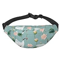 Cranes and Lotuses Pattern Crossbody Fanny Pack for Women Men Fashion Waist Pack Belt Bag for Hiking Running Travel