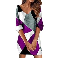 Dresses for Women 2024 Short Sleeve Color Block Holiday Dresses Fashion Graphic Trendy Relaxing Loungewear Partywear