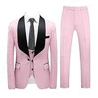 MllesReve Men's Slim Fit 3 Piece Jacquard Floral Wedding Suit Prom Jacket Pants