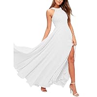 Halter Bridesmaid Dresses Long A-Line Split Lace Chiffon Formal Evening Gown