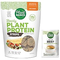 Plant Basics - Hearty Plant Protein - Unflavored Strips, 1 lb - Plant Based Seasoning, Just Like Beef, 2 Ounce - Non-GMO, Gluten Free, Vegan
