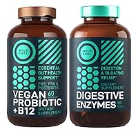 Digestive Enzymes with Probiotics and Prebiotics and Vegan Probiotic Plus B12 Enhanced Digestive and Gut Health Bundle