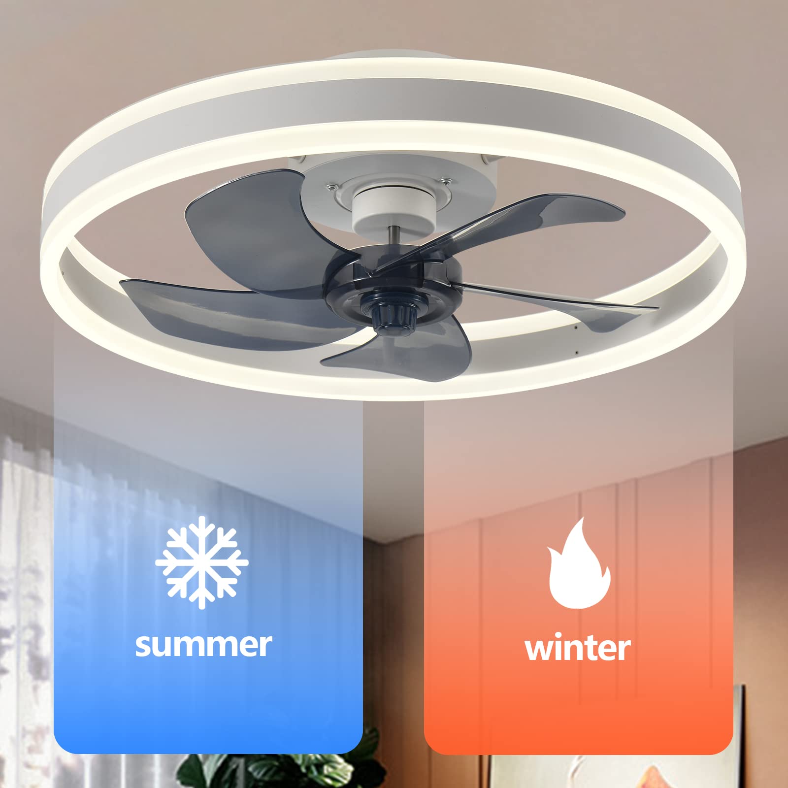 AHAWILL Modern Contemporary Ceiling Fan with Light,Mute LED Dimmable with Remote Control,6 Speeds Reversible 60W for Bedroom,Study Room,Dining Room,etc.(19.7