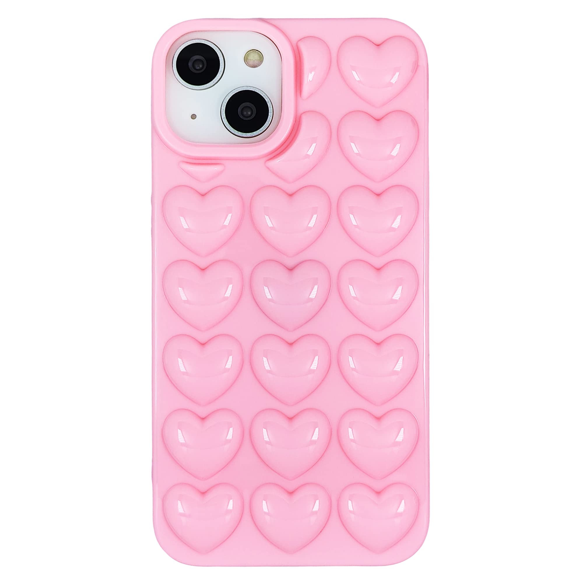 DMaos iPhone 15 Pro Max Case for Women, 3D Pop Bubble Heart Kawaii Gel Cover, Cute Girly for iPhone15 Pro Max 6.7 inch - Pink